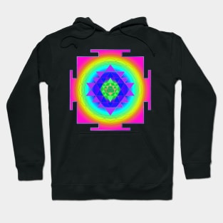 Sri Yantra Mandala, Neon Pink+Faux Gold Accent Hoodie